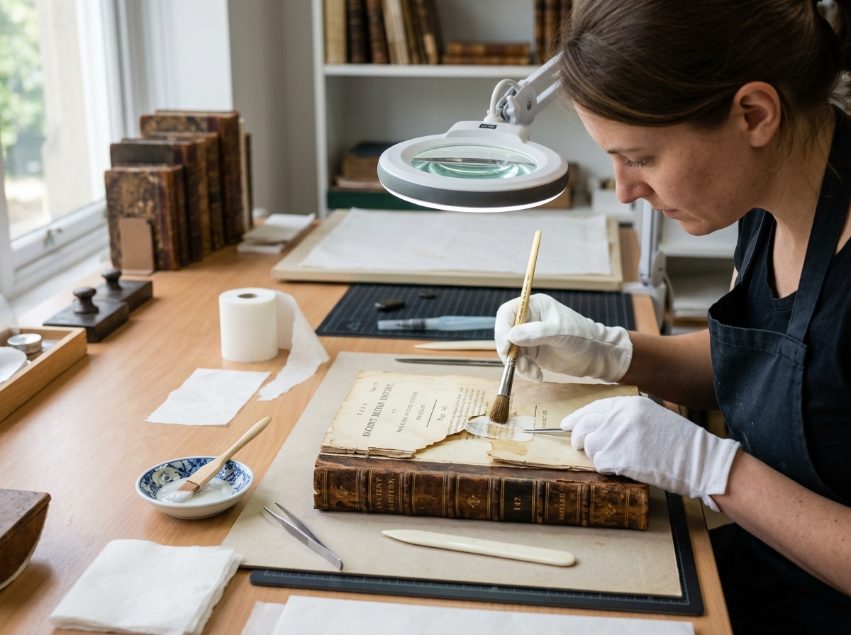 Restauración de libro antiguo del siglo XVIII con papel japonés
